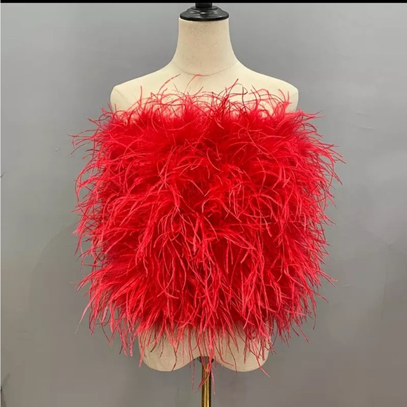 🎉 New 100% Real Ostrich Feathers Crop Top - Picture 15 of 17